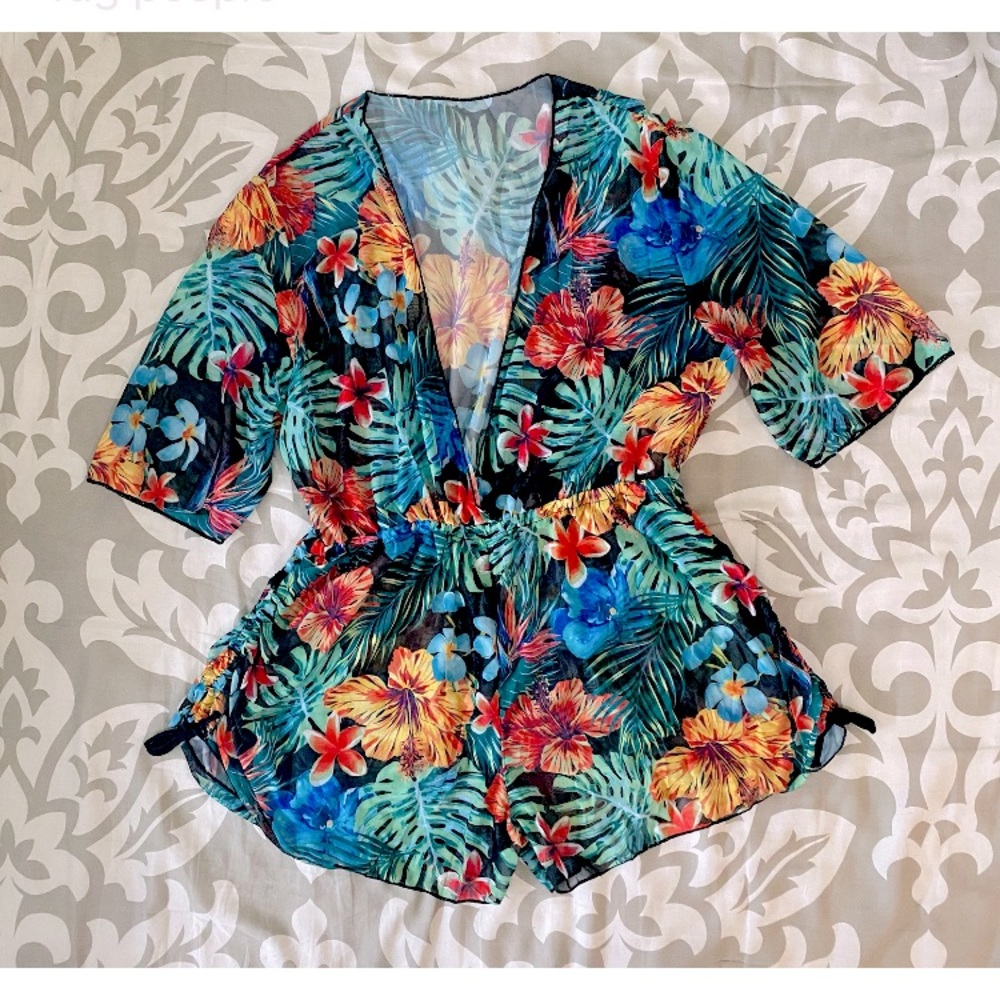 🔥FLASH SALE🔥Tropical Floral Cover Up Romper - Picture 3 of 4